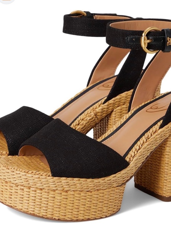 Sam Edelman Shoes - Sam Edelman Black Canvas Platform Sandals with Woven Raffia Sole